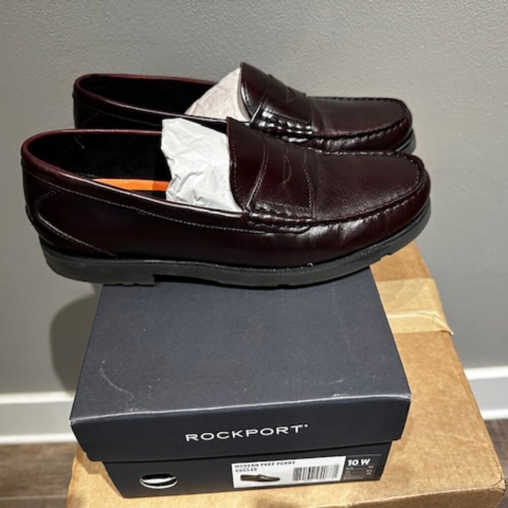 Rockport Shoes Men  Size 10 W Penny Loafers Burgundy Leather V80548 Like New NIB
